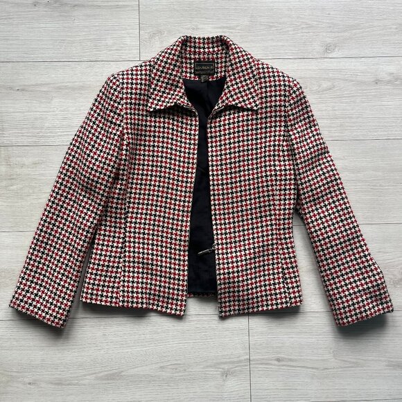 Louben II Houndstooth Zip-Front Wool Jacket - Size 8 - Picture 1 of 6